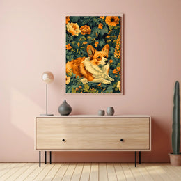 Corgi In Bloom Wall Art Print Decor