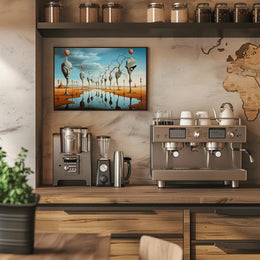 Surrealistic Landscape with Elongated Sculptures Artistic Poster