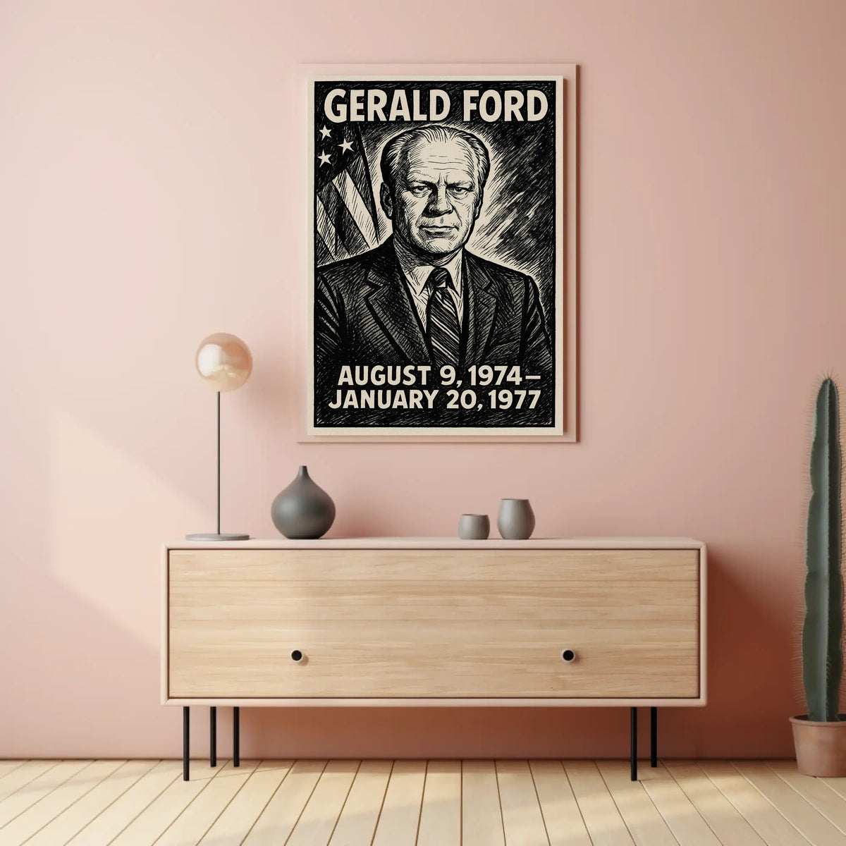 Gerald Ford 38th President of the United States B & W Comic Sketch Poster