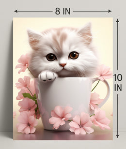 Kitten In A Cup Poster PosterGoat