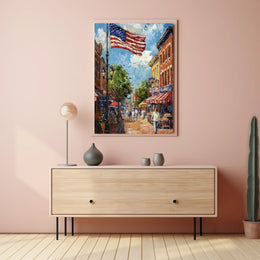 Classic American Town Square Street Scene Vintage Poster