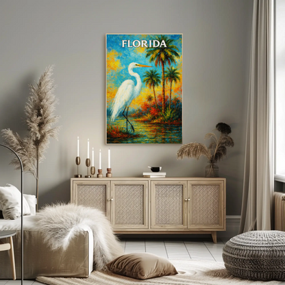Florida Heron Tropical Lake Palms Poster