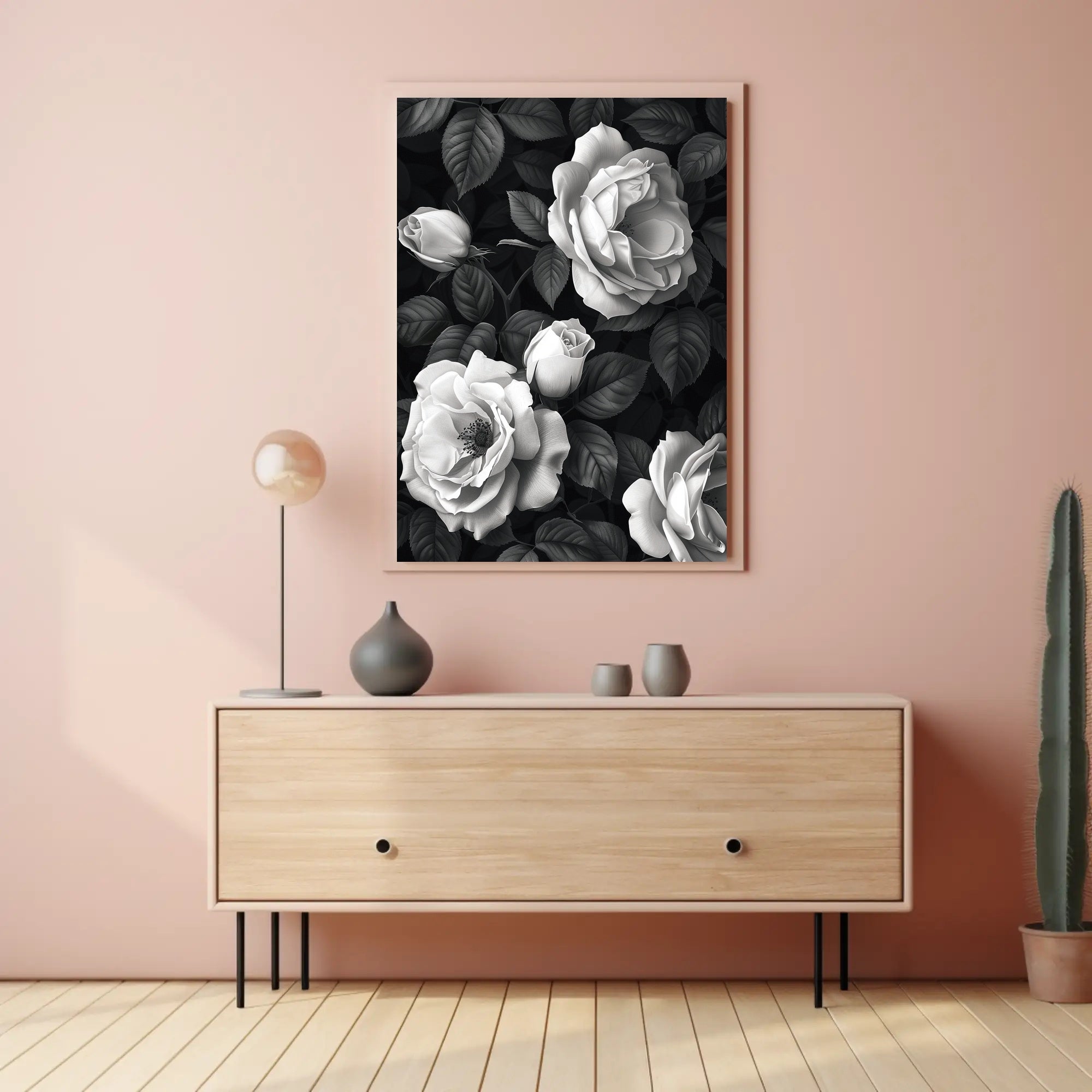 Blooming Roses Monochrome Elegance Art Poster PosterGoat