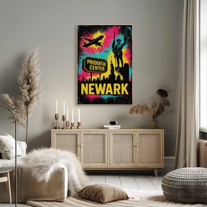 Newark New Jersey Neon Prudential Center Skyline Travel Poster
