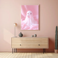 Cute Ghost Pink Bow Minimalist Poster
