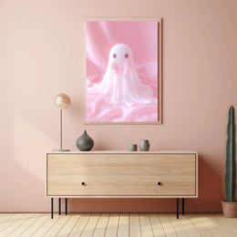 Cute Ghost Pink Bow Minimalist Poster