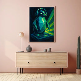 Geometric Penguin With Headphones Poster