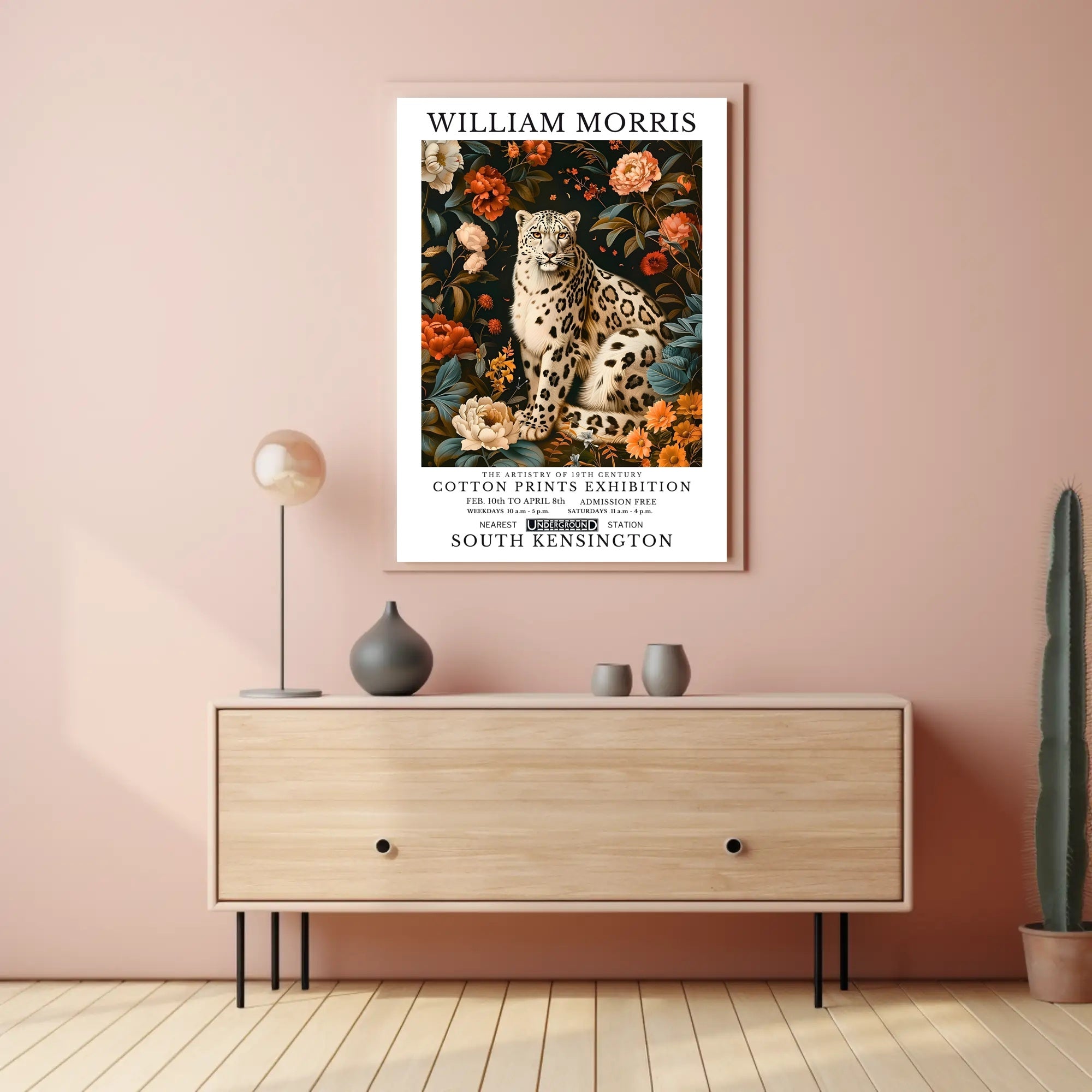 Majestic Leopard Floral William Morris Artistic Poster