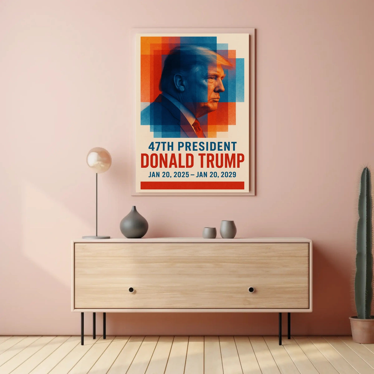 Donald Trump Visionary Leadership Side Profile Geometric Red Blue Patriot Poster