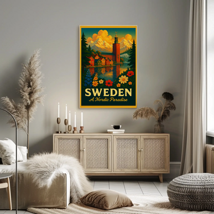 Sweden Nordic Paradise Mountains Lakes Flowers Poster