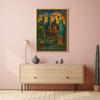 New York City Stained Glass Poster Abstract Wall Art