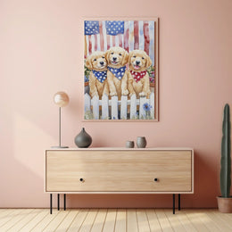 Charming Trio Of Golden Retriever Puppies Artwork Poster