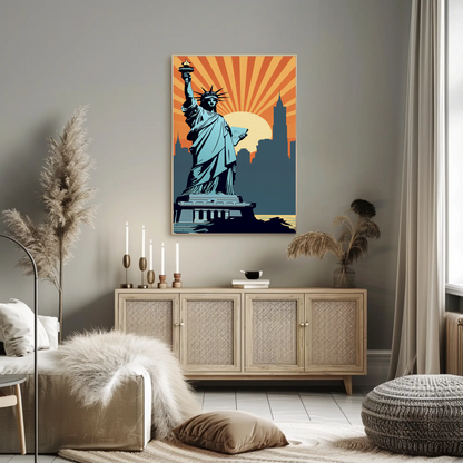 Statue Of Liberty New York Skyline Sunset Travel Poster