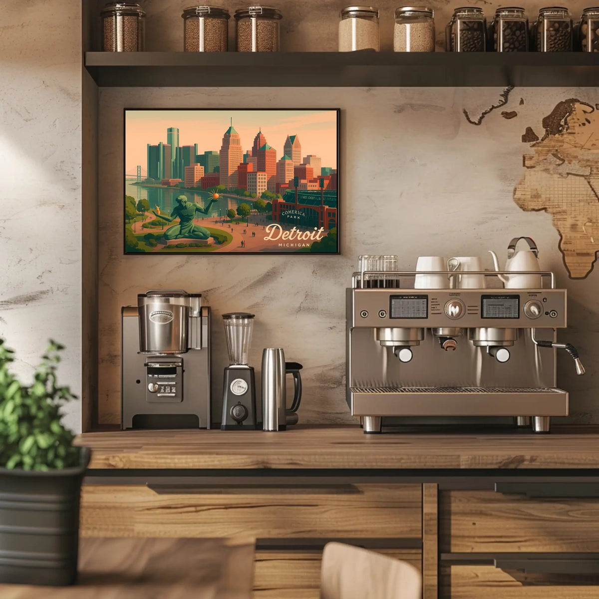 Detroit Skyline Comerica Park Night Urban Poster