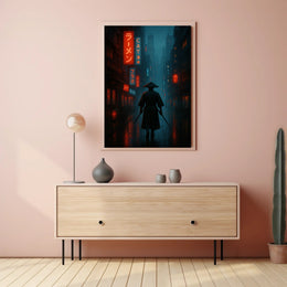 Neo-Noir Cyberpunk Cityscape: Futuristic Sci-Fi Poster