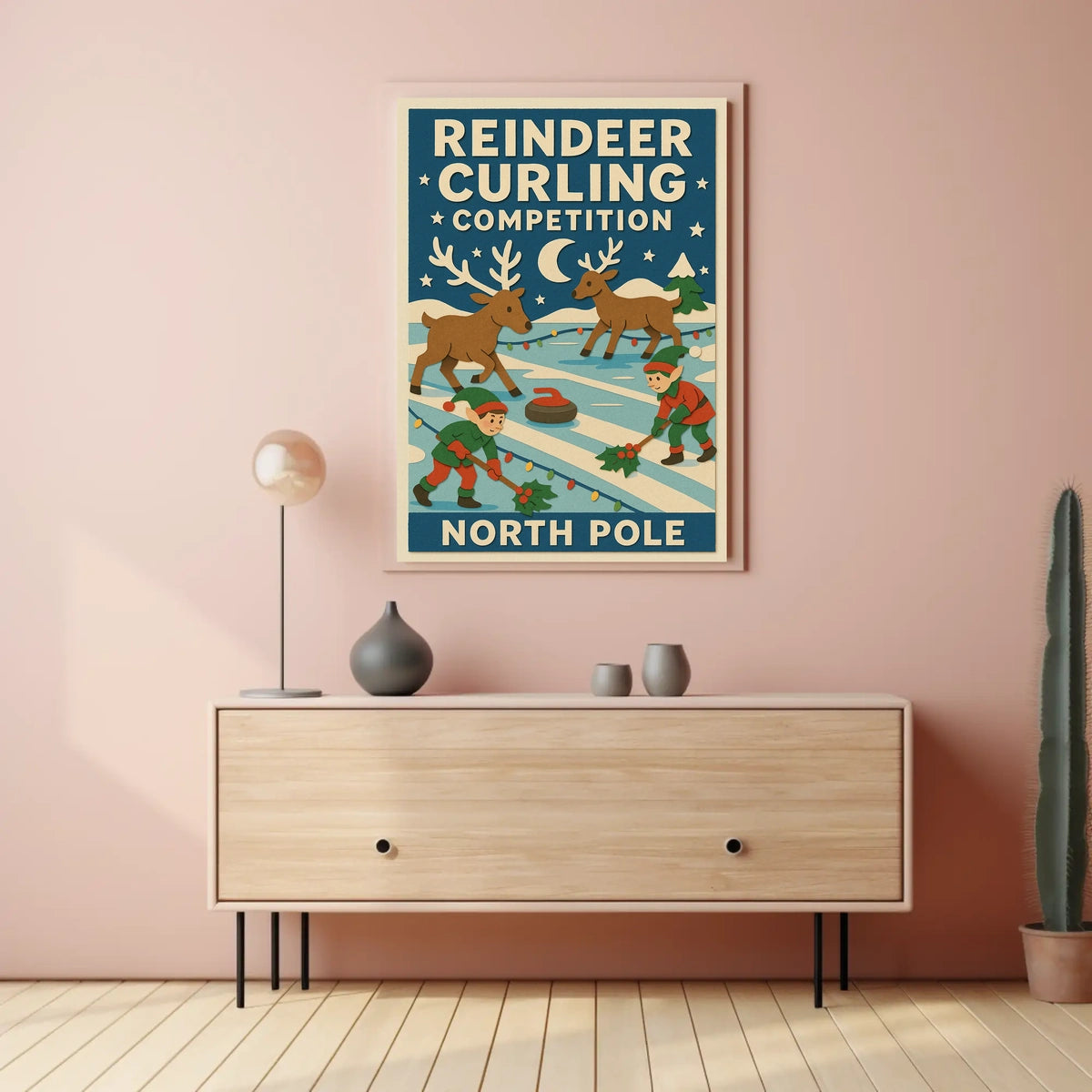 Reindeer Curling Competition Poster