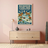 Reindeer Curling Competition Poster