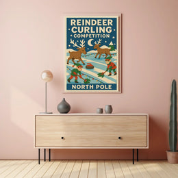 Reindeer Curling Competition Poster