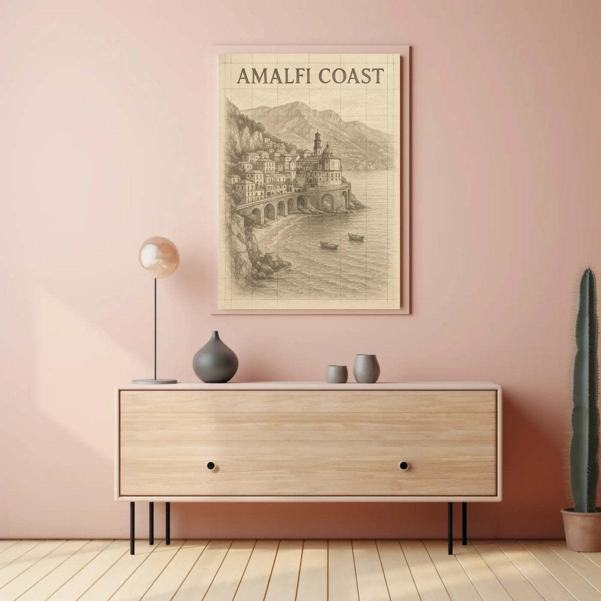 Amalfi Coast Illustration Poster Wall Art 18x24 Print