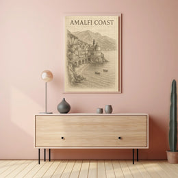Amalfi Coast Illustration Poster Wall Art 18x24 Print