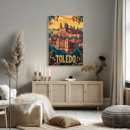 Toledo Sunset Cathedral Hill City Travel Poster