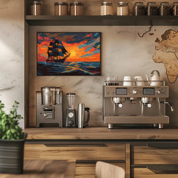 Majestic Sailing Ship at Sunset Art Poster