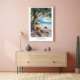 Secluded Seychelles Beach Scenery Travel Poster PosterGoat