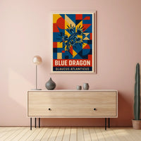 Blue Dragon Sea Creature Design, Abstract Artistic Poster