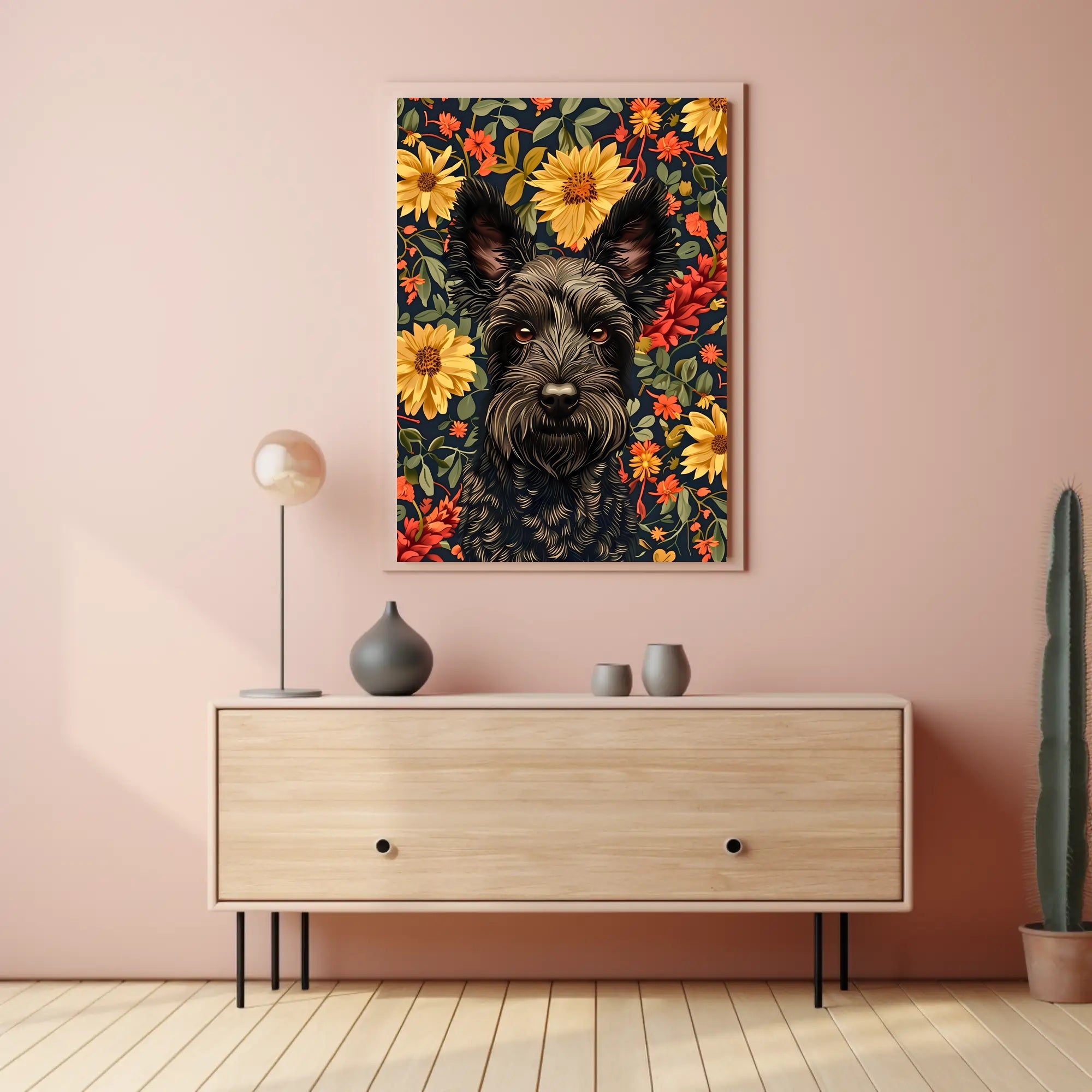 Floral Canine Portrait Wall Art Print