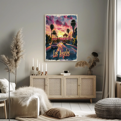 Los Angeles Palm Trees Pink Skies Sunset Travel Poster Travel Poster