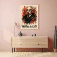 Harding Watercolor Portrait Dramatic Red - Historical or Presidential Poster