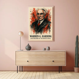 Harding Watercolor Portrait Dramatic Red - Historical or Presidential Poster