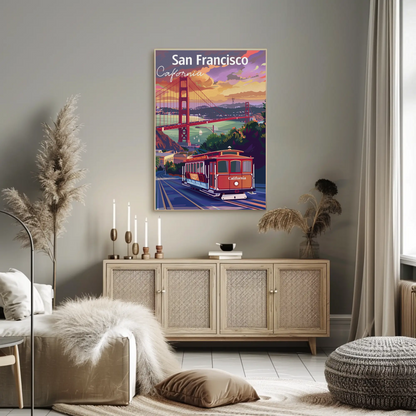 San Francisco Trolley Golden Gate Iconic View Travel Poster