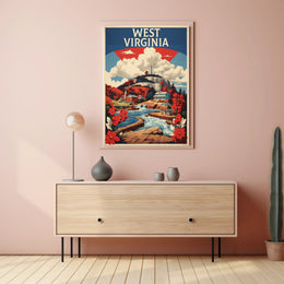 West Virginia Waterfall Vintage Travel Poster
