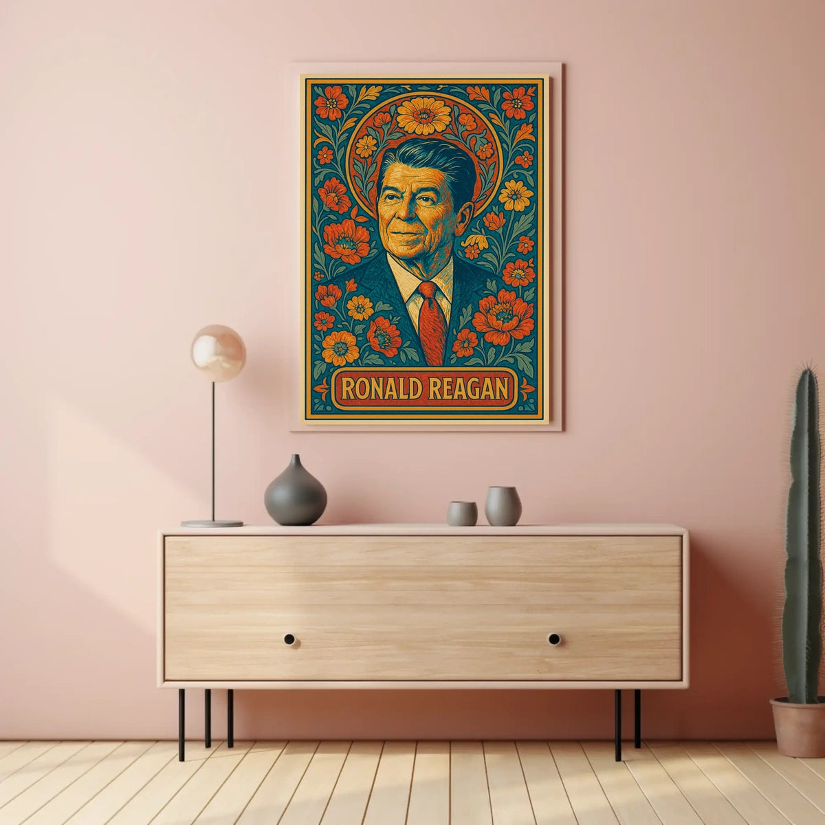 Ronald Reagan Iconic Cityscape Retro 80s Realism Travel Heritage Americana Wall Art Poster