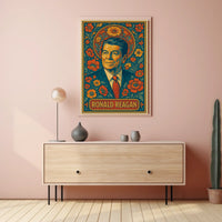 Ronald Reagan Iconic Cityscape Retro 80s Realism Travel Heritage Americana Wall Art Poster