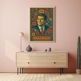 Ronald Reagan Iconic Cityscape Retro 80s Realism Travel Heritage Americana Wall Art Poster