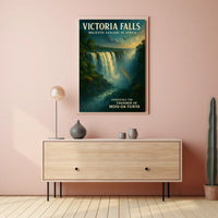 Victoria Falls Waterfall Rainbow Nature Poster