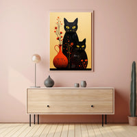 Enigmatic Felines And Floral Harmony Poster