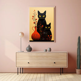 Enigmatic Felines And Floral Harmony Poster