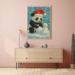 Festive Panda and Snowman Poster