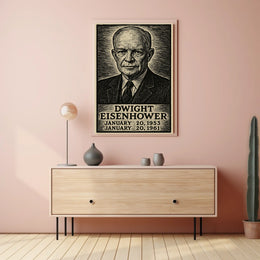 Dwight Eisenhower Vintage Etching Portrait Patriotism Leadership Legacy Heritage Home Decor Distinctive Poster