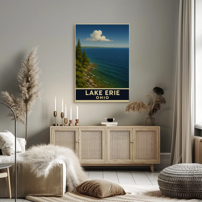 Lake Erie Ohio Rocky Shoreline Scenic Nature Poster