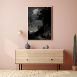 Full Moon on Haunted Staircase: Artistic Poster PosterGoat