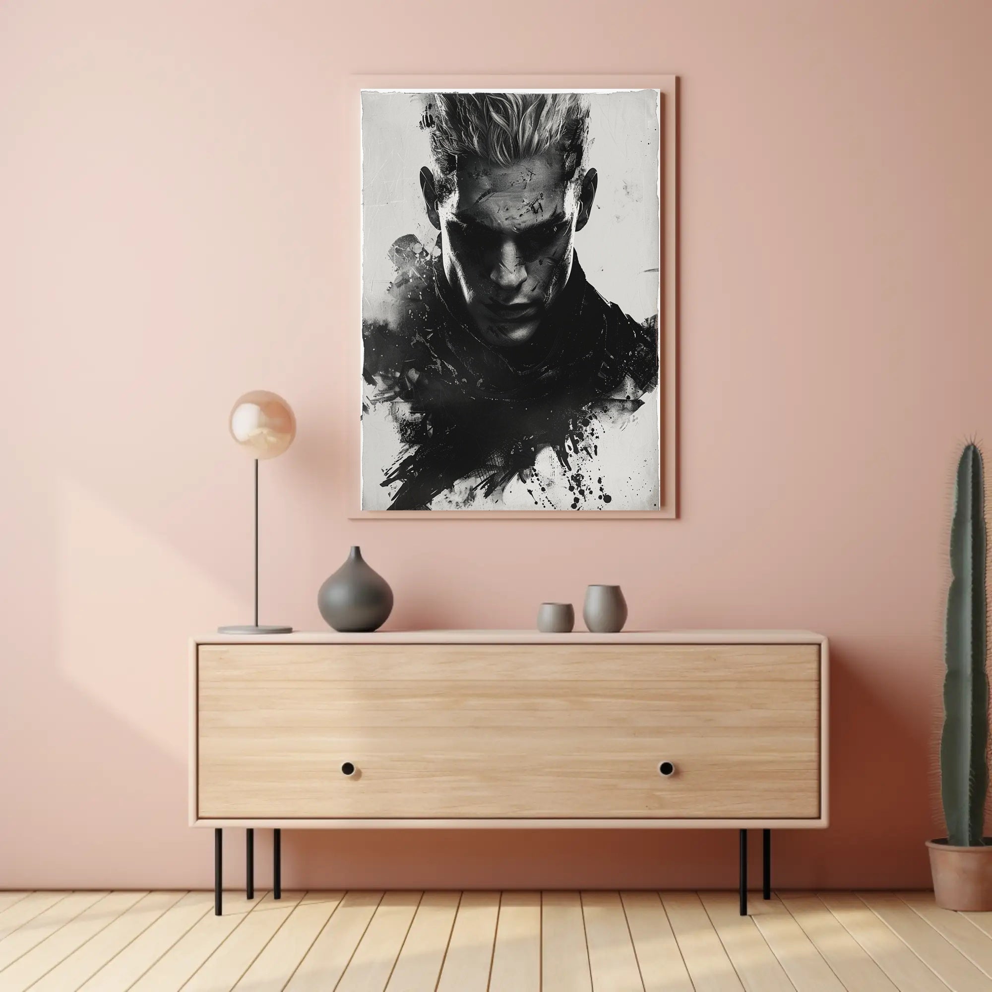 Intense Black and White Brooding Character Poster PosterGoat