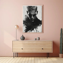 Intense Black and White Brooding Character Poster PosterGoat