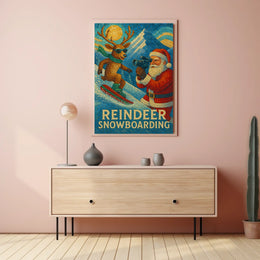 Reindeer Snowboarding Adventure Poster