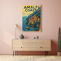 Amalfi Coast Poster Wall Art 18x24 Travel Decor Coastal View