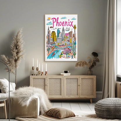 Phoenix Arizona Desert Urban Scene Travel Poster