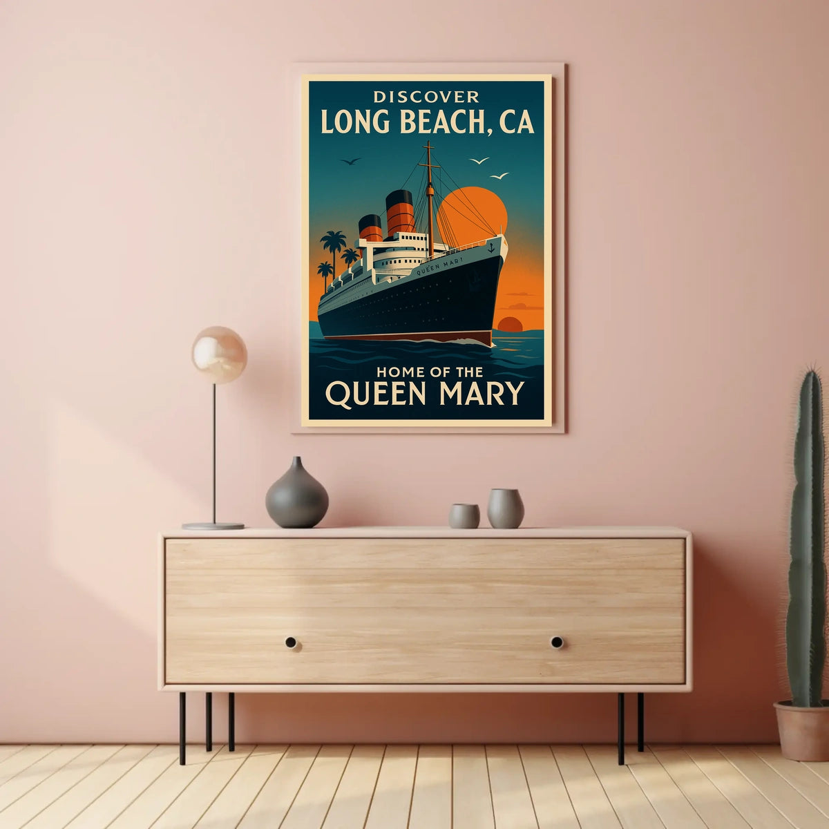 Queen Mary Long Beach Vintage Travel Poster